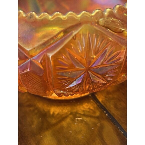 1970s Imperial Glass Mogul Variant Marigold Carnival Iridescent Cupped Bowl Ohio - Picture 3 of 7